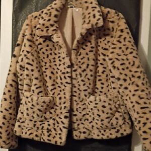 H&M Divided Tan and Black Cheetah Teddy Jacket